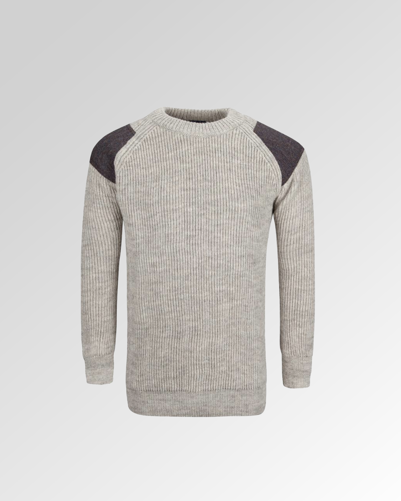 Men’s Tweed Patch Crew Neck Aran Jumper