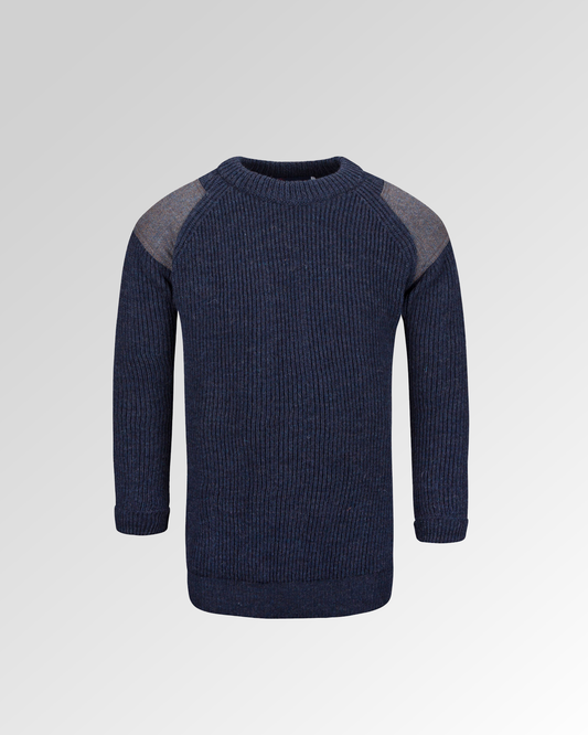 Men’s Tweed Patch Crew Neck Aran Jumper