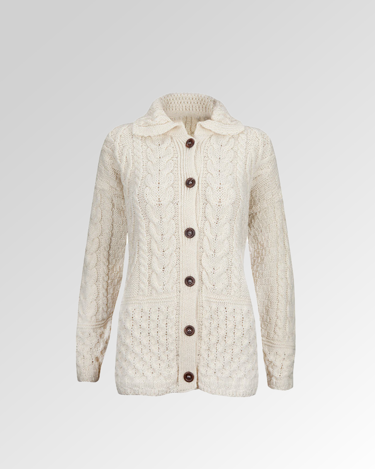 Ladies Fly Collar Aran Cardigan