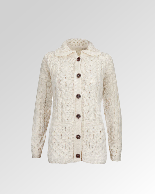 Ladies Fly Collar Aran Cardigan