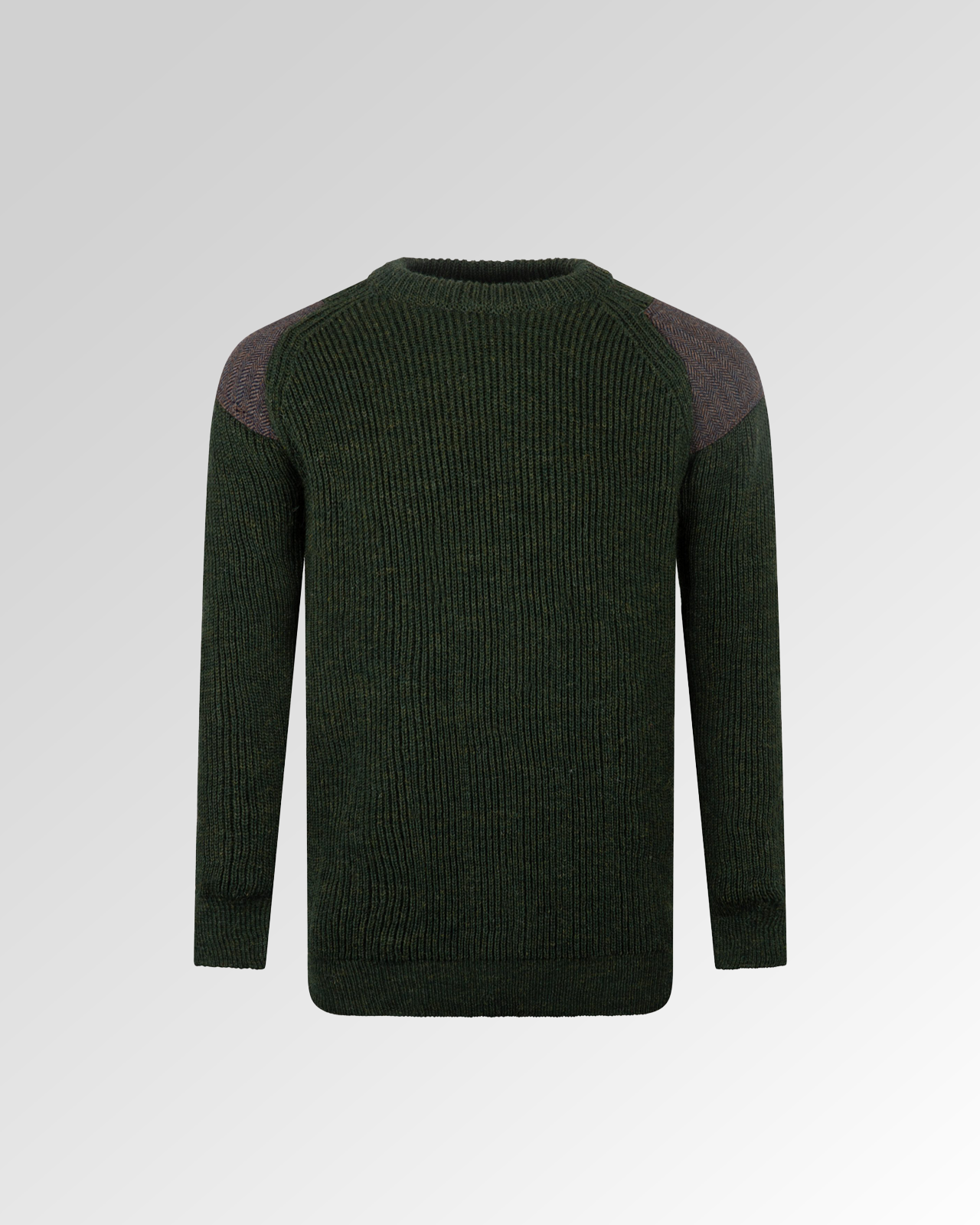 Men’s Tweed Patch Crew Neck Aran Jumper