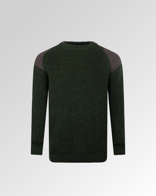 Men’s Tweed Patch Crew Neck Aran Jumper