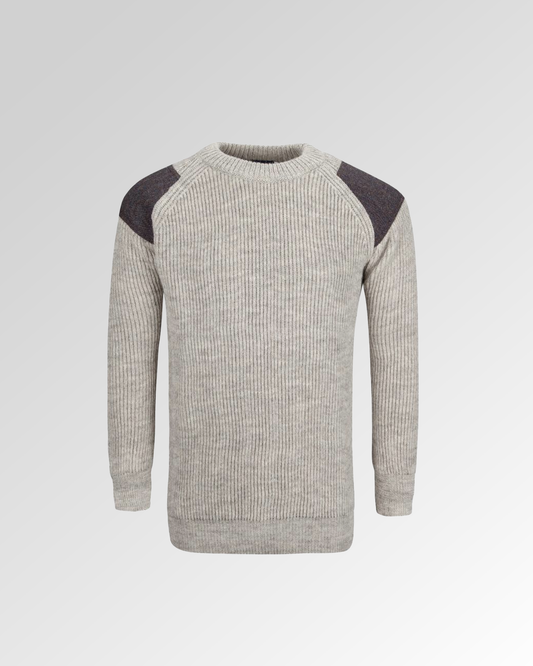 Men’s Tweed Patch Crew Neck Aran Jumper