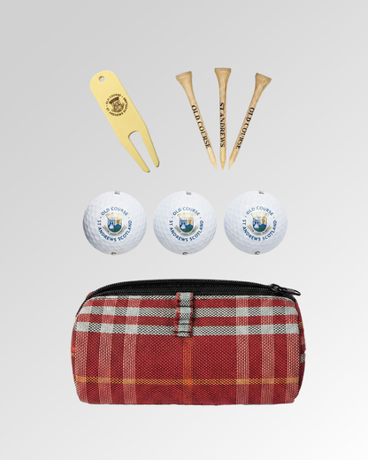Tartan Golf Pouch Set - Includes Balls, Tees & Divot Tool
